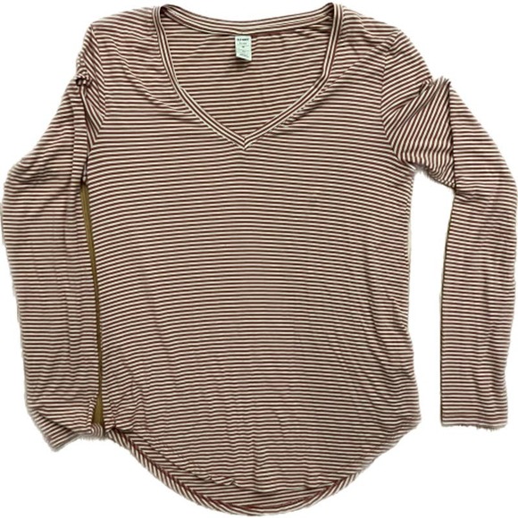 Old Navy Luxe Women's Medium M Long Sleeve Shirt Burnt Orange White Stripes - Picture 1 of 3